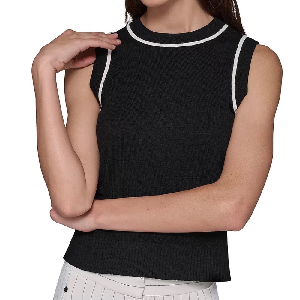 KARL LAGERFELD PARIS Women's Vest Contrast-Trim Sleeveless Sweater Size M NWT - Picture 7 of 9